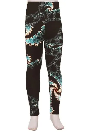 Kids Teal Swirl Print Leggings