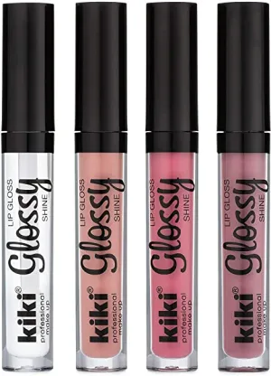 KIKI GLOSSY SHINE LIP GLOSS SET OF 4 WITH A CLEAR LIP GLOSS MADE IN U.S.A.