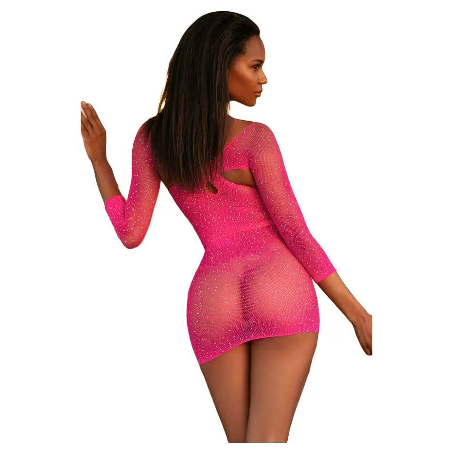 Killer Legs Sheer Star Rhinestones Fishnet Bodystocking Dress