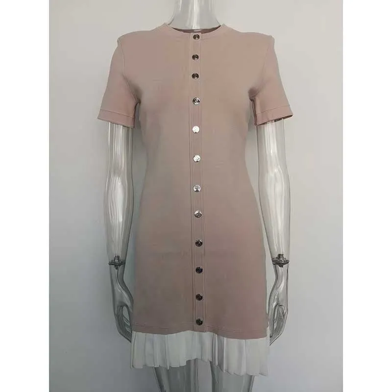 Knitted Short Dress Button-Up Short Sleeve Slim Fit Mini Dress