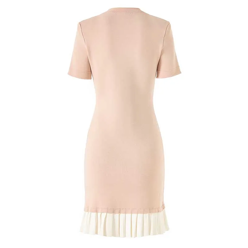 Knitted Short Dress Button-Up Short Sleeve Slim Fit Mini Dress