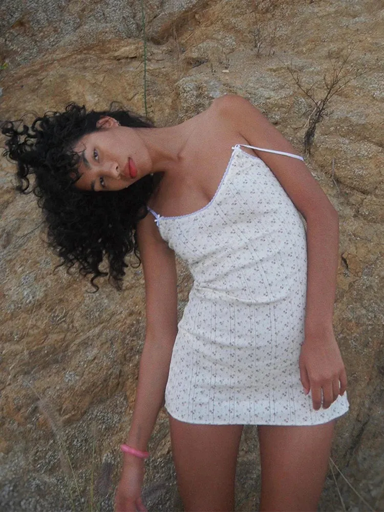 Lace Patchwork Floral Slip Mini Dress Hollow Spaghetti Strap Slim Short Dress Casual Loungewear