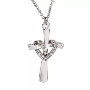 Ladies Silver Cross Heart Necklace