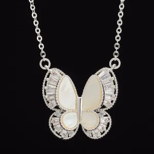 Ladies Silver Mother Of Pearl Butterfly Necklace