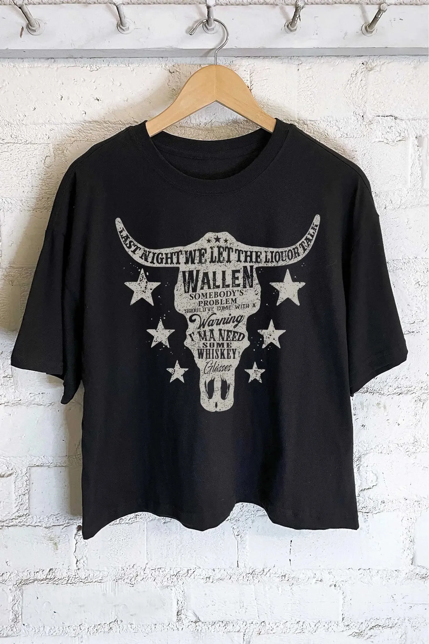 Last Night Black Wallen Long Cropped Tee