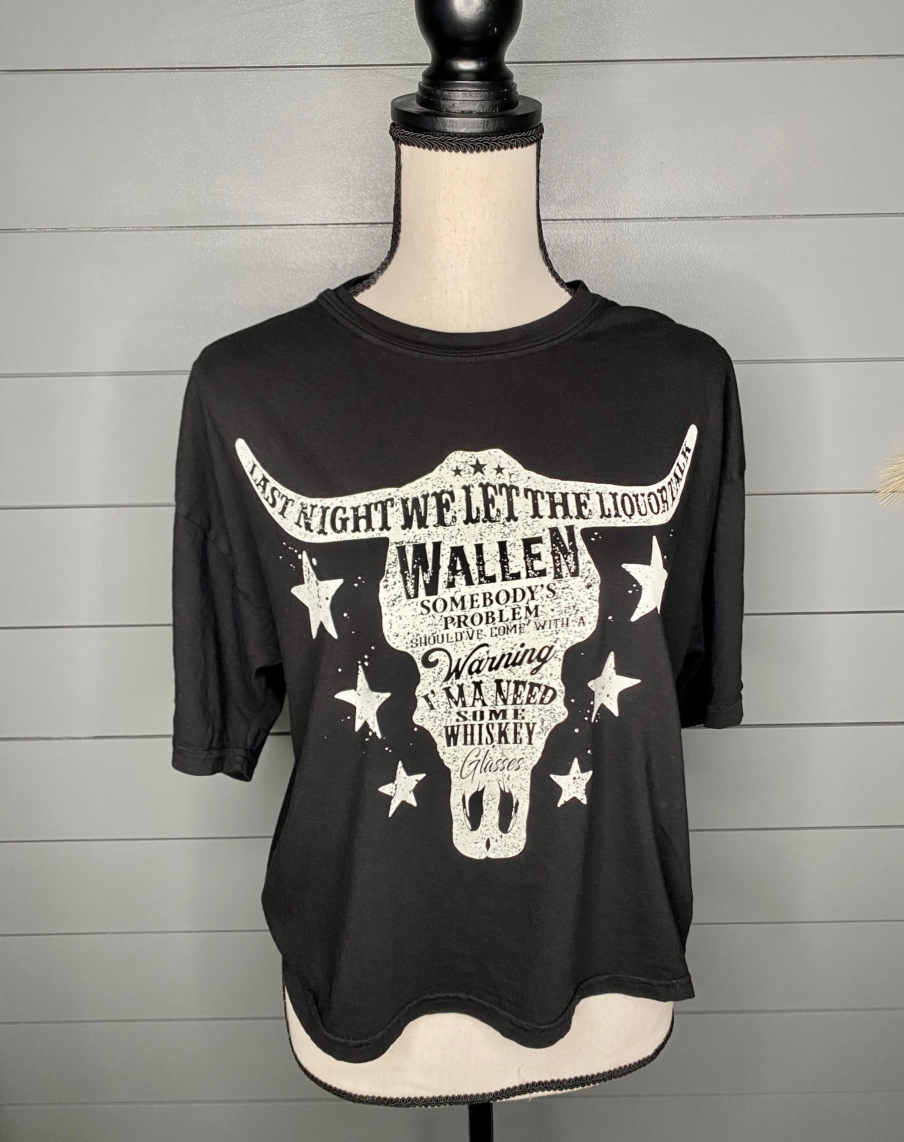 Last Night Black Wallen Long Cropped Tee