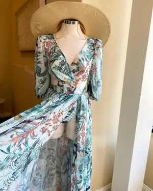 Leafy Front Tye Backless Maxi Dress