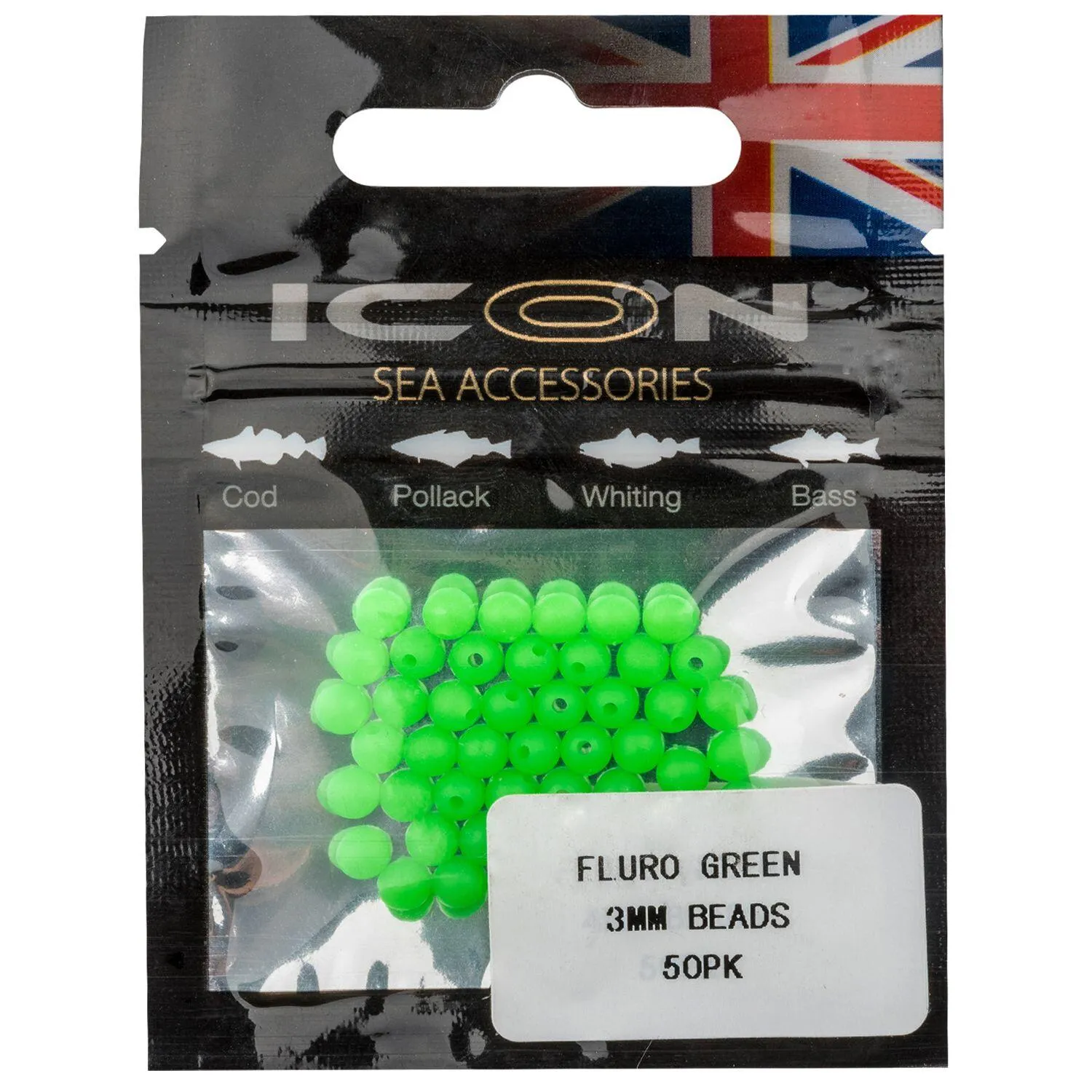 Leeda ICON FLURO GREEN 3MM BEADS 50PK