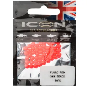 Leeda ICON FLURO RED 3MM BEADS 50PK
