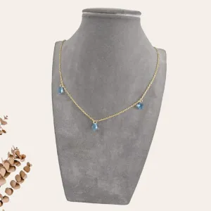 Light Blue Beaded Gold Chain Necklace S-0