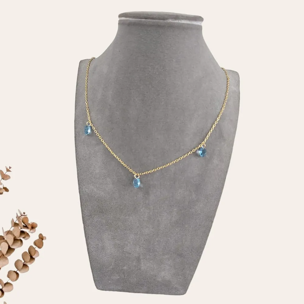 Light Blue Beaded Gold Chain Necklace S-0