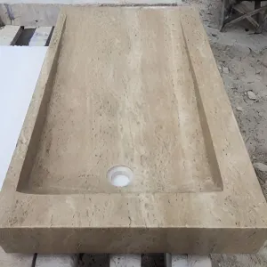 LIGHT WALNUT Sloped Rectangular Overmount Basin Honed-filled Sink