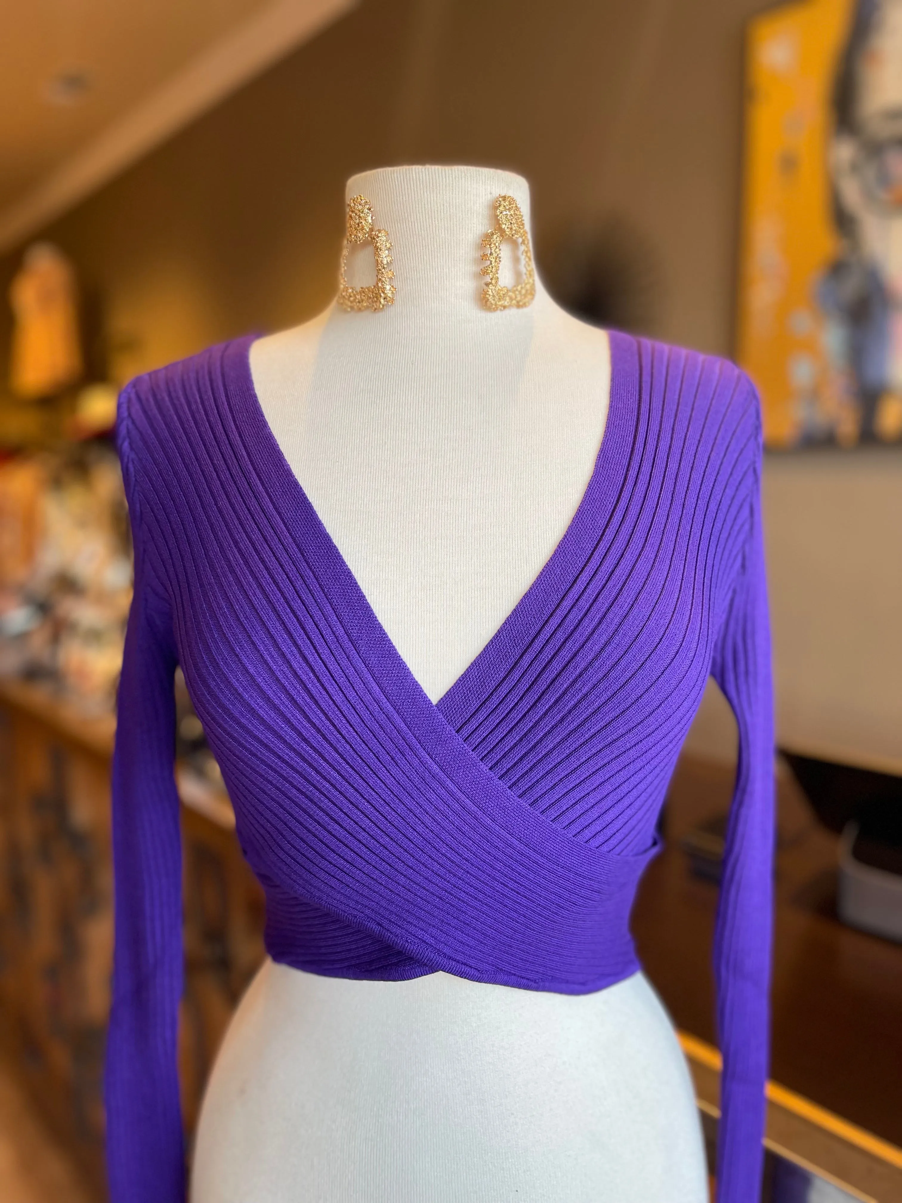 Long Sleeve Surplice Crop Top