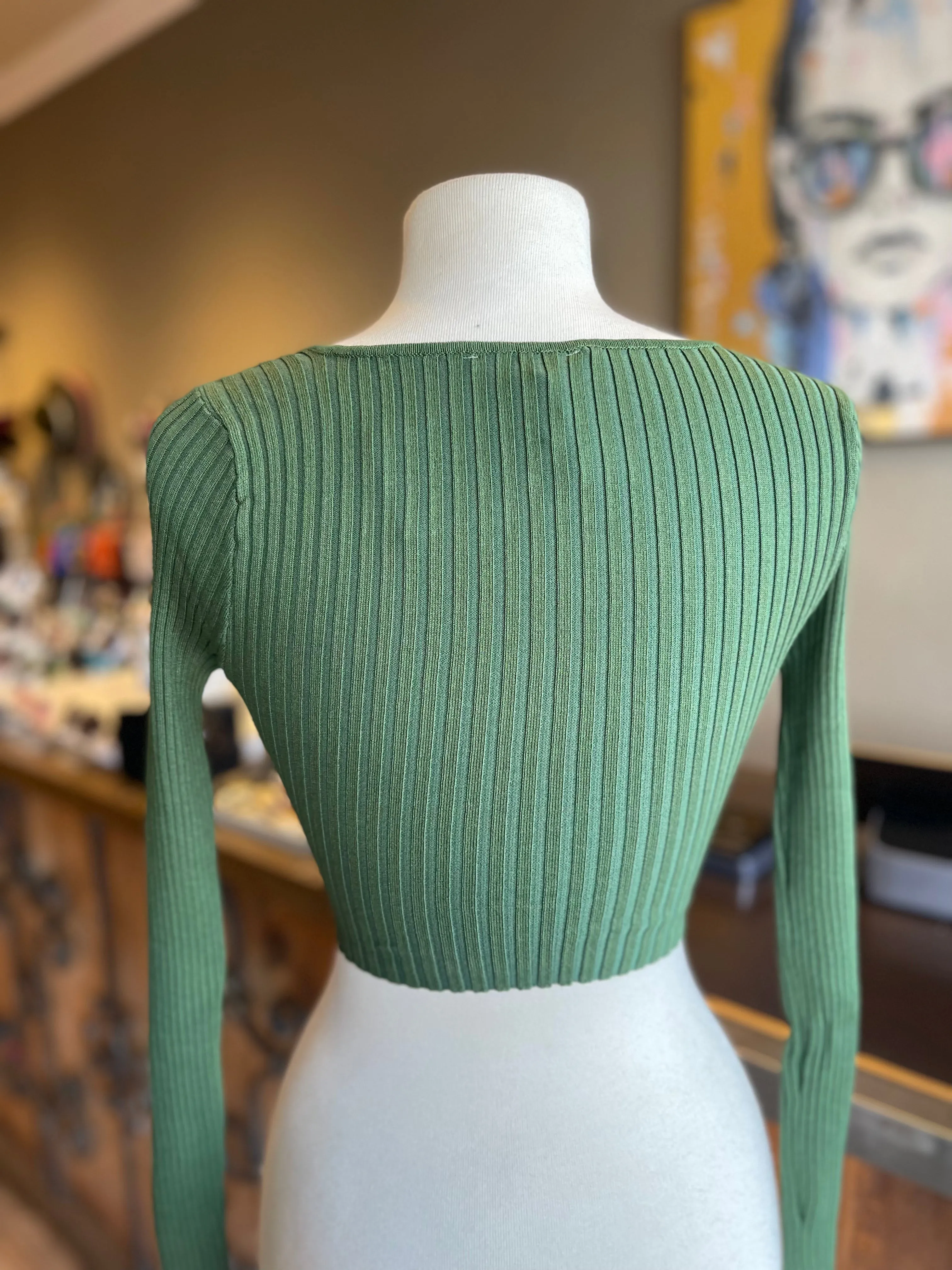 Long Sleeve Surplice Crop Top