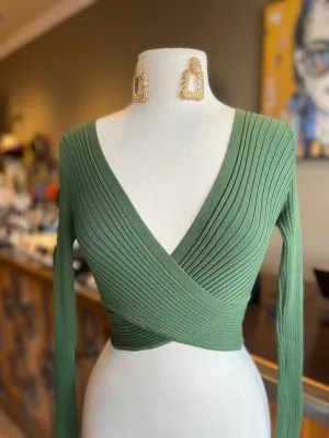 Long Sleeve Surplice Crop Top