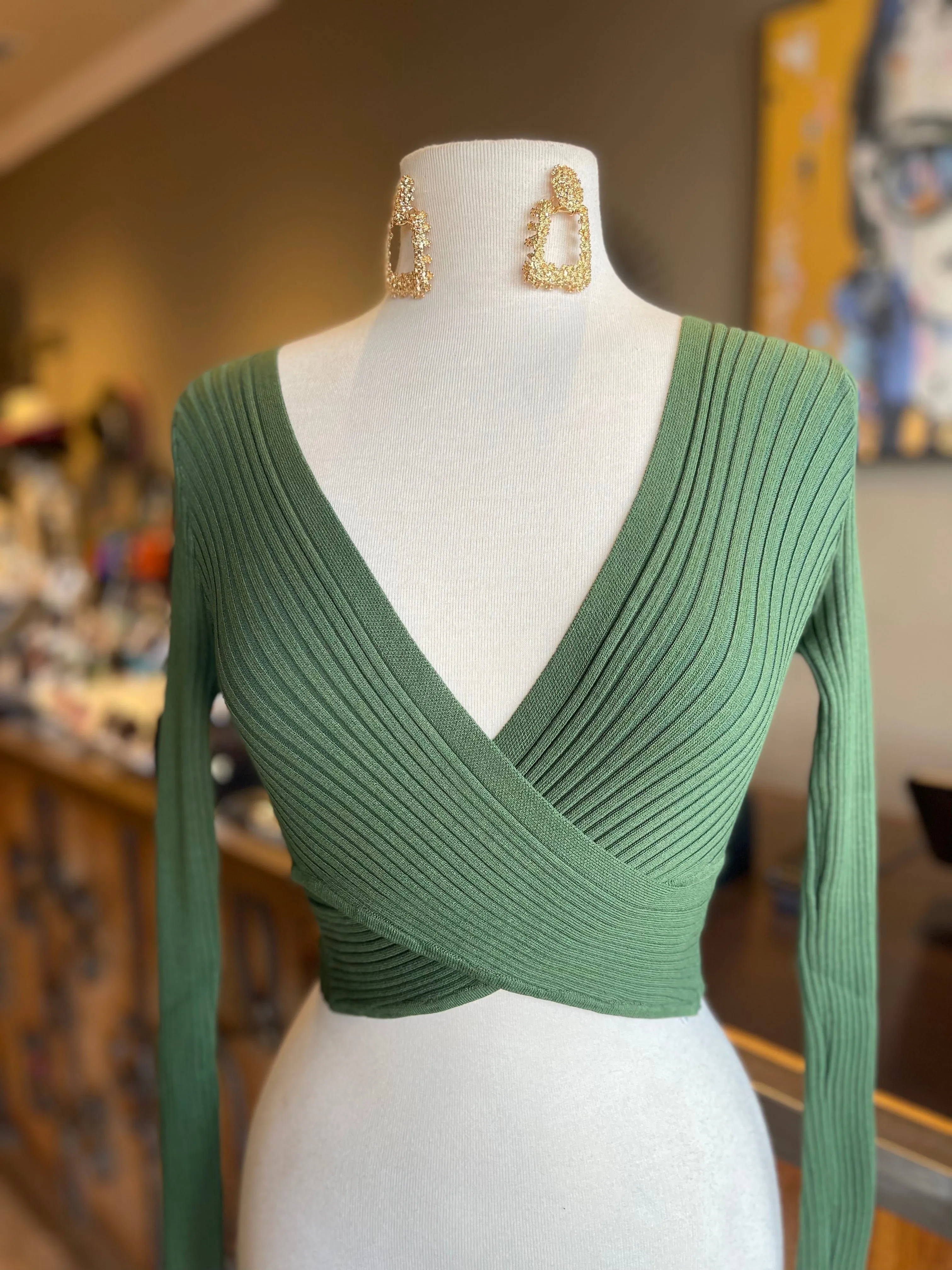 Long Sleeve Surplice Crop Top