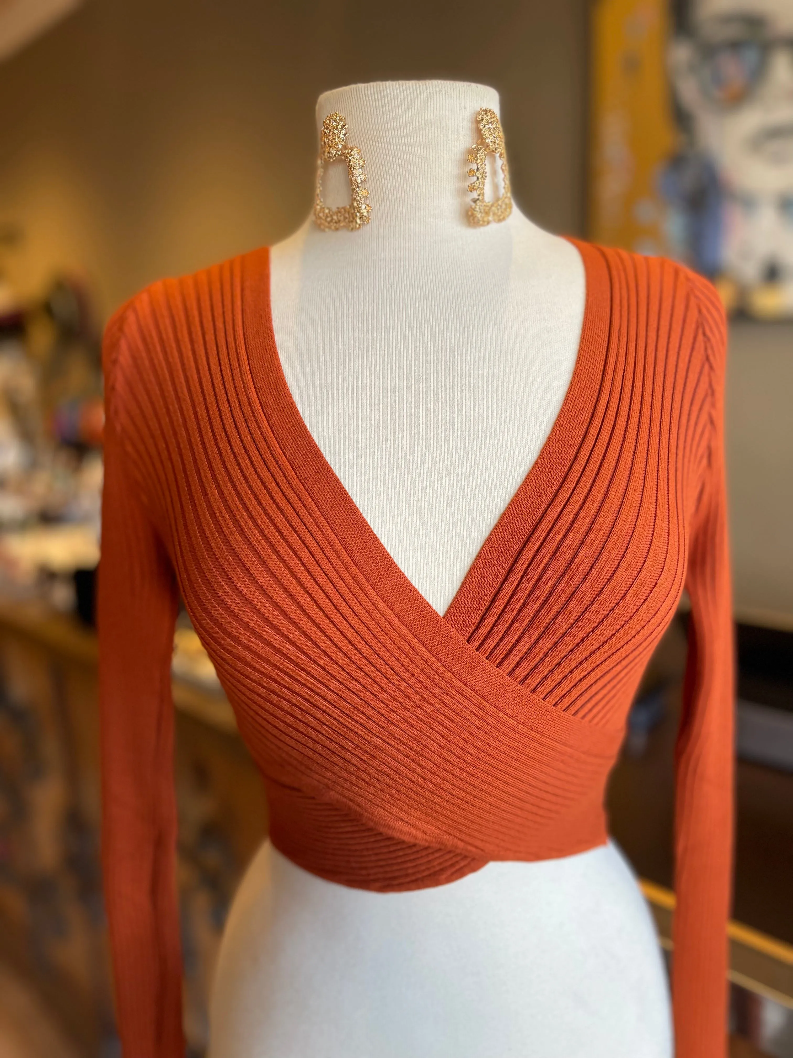 Long Sleeve Surplice Crop Top