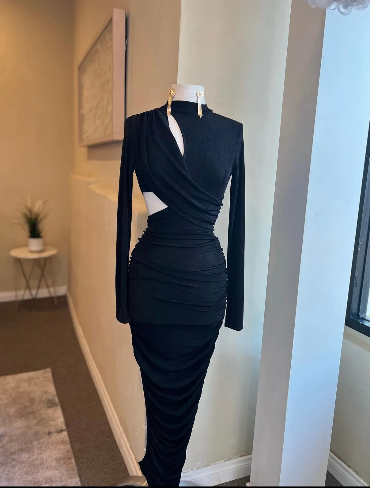 Long Sleeve Wrap Style Shirring Dress