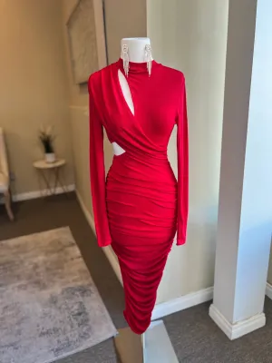 Long Sleeve Wrap Style Shirring Dress