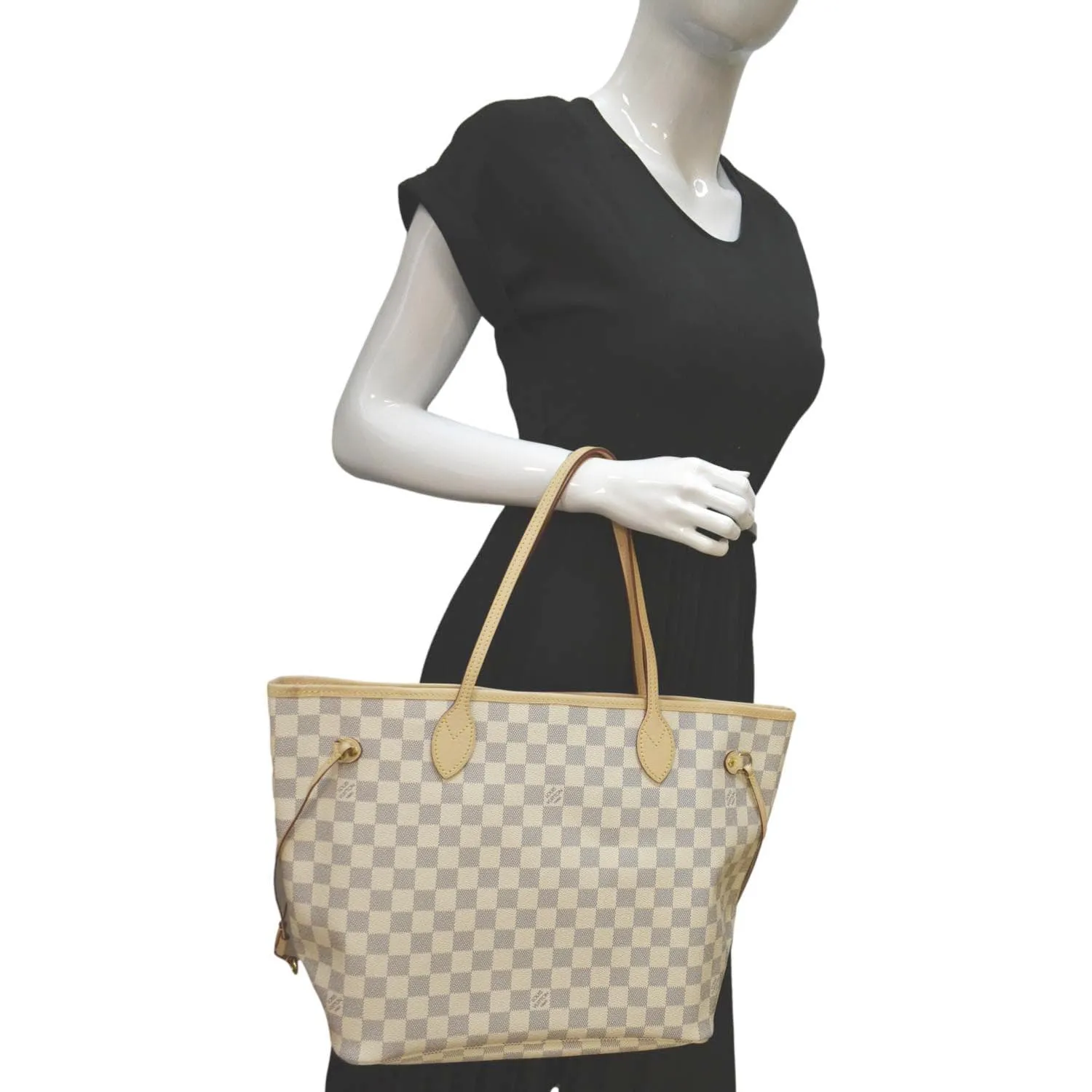 LOUIS VUITTON Neverfull MM Damier Azur Shoulder Bag Rose Ballerine