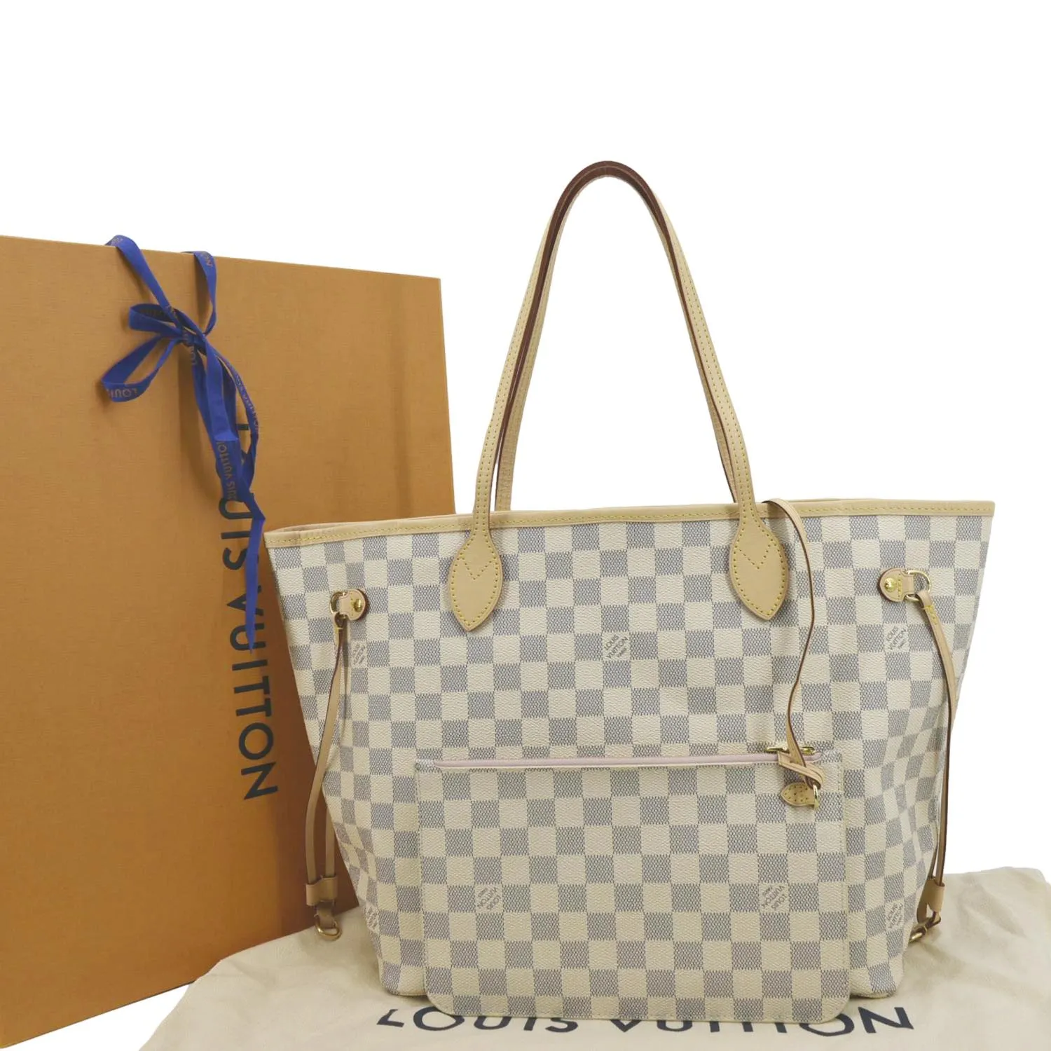 LOUIS VUITTON Neverfull MM Damier Azur Shoulder Bag Rose Ballerine