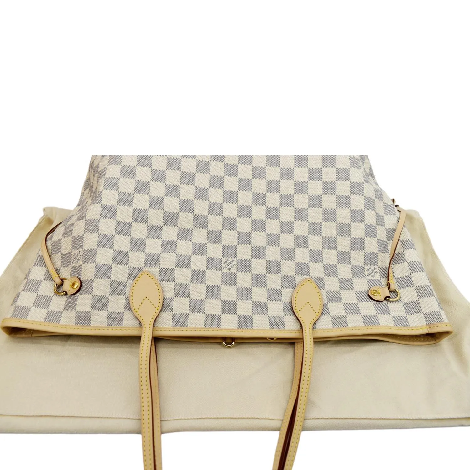 LOUIS VUITTON Neverfull MM Damier Azur Shoulder Bag Rose Ballerine