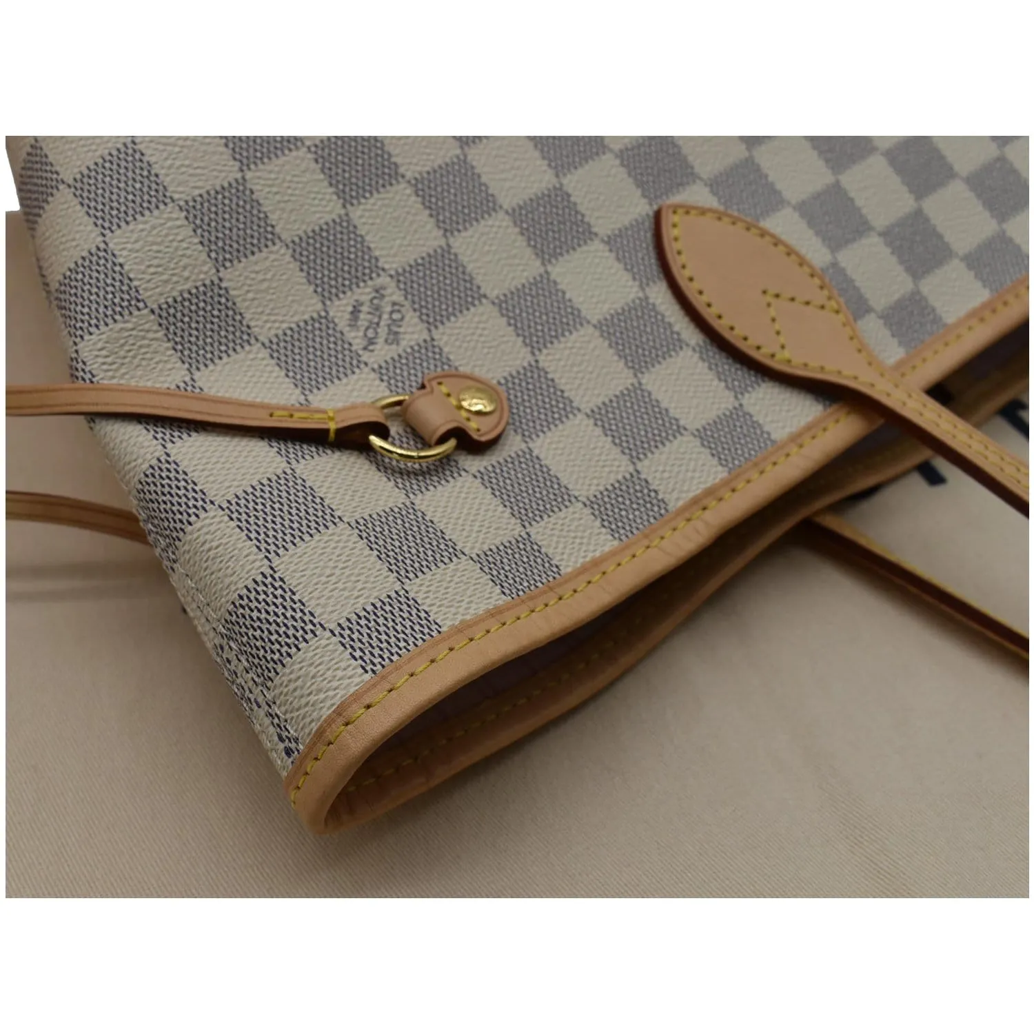 LOUIS VUITTON Neverfull MM Damier Azur Tote Bag Rose Ballerine