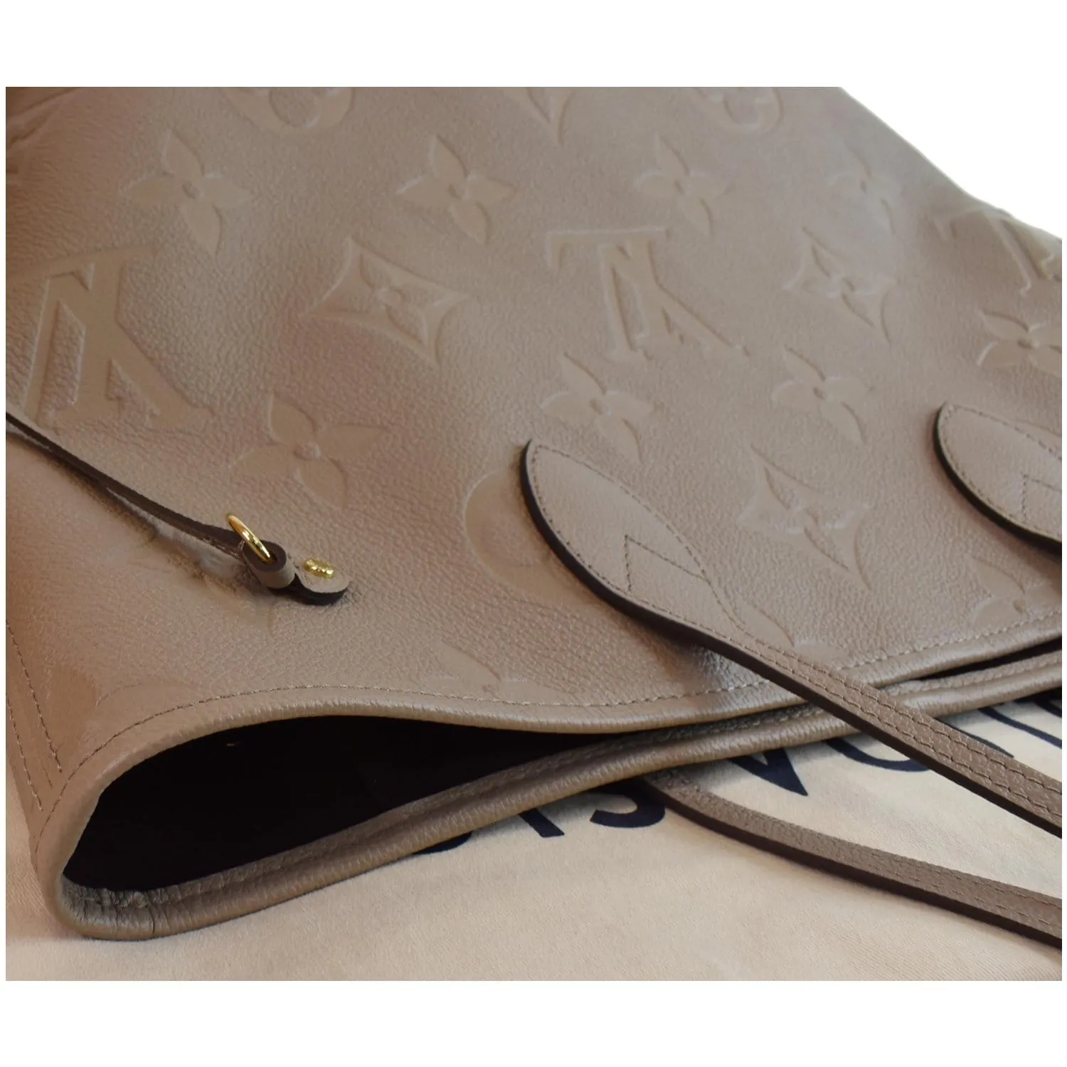 LOUIS VUITTON Neverfull MM Monogram Empreinte Tote Bag Beige