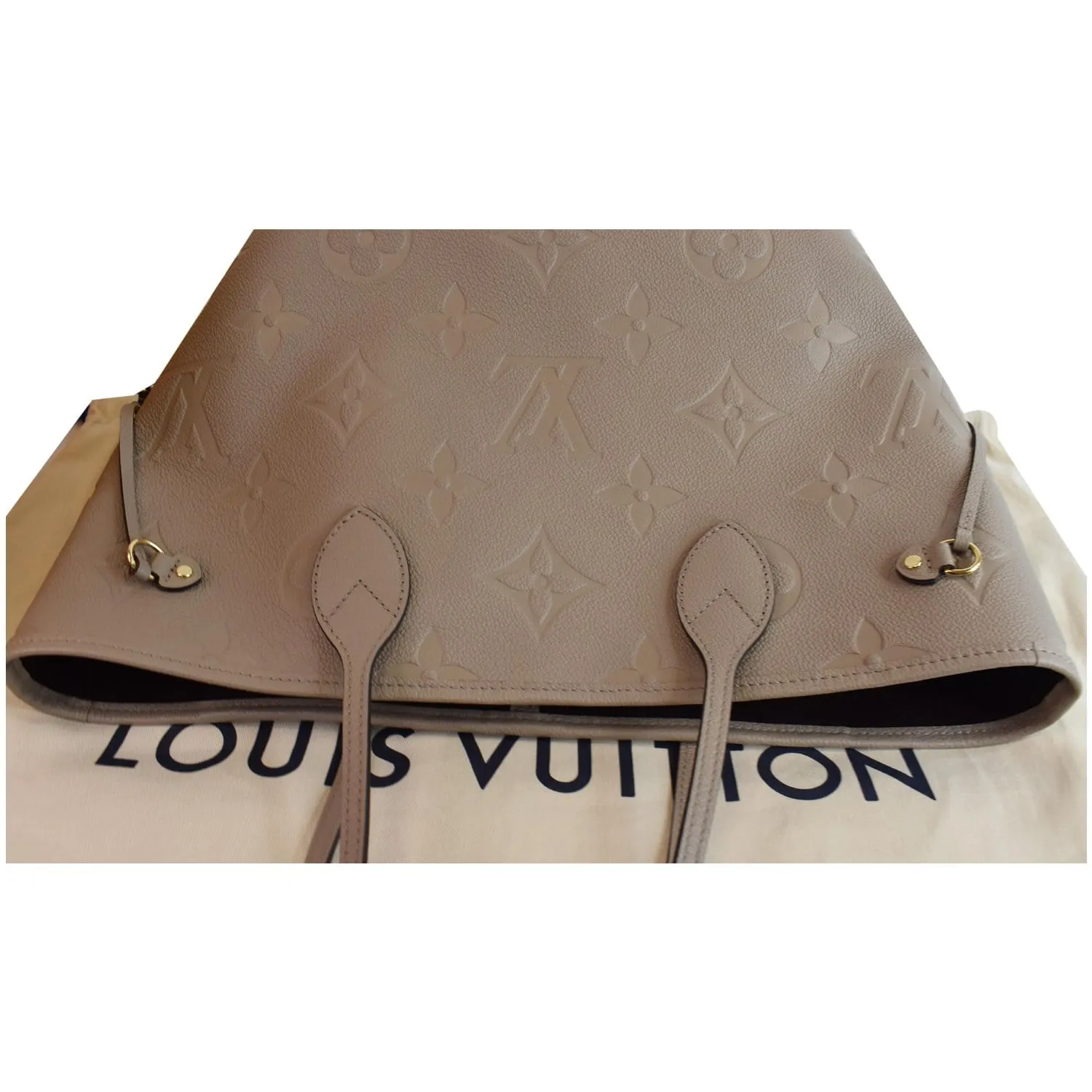LOUIS VUITTON Neverfull MM Monogram Empreinte Tote Bag Beige