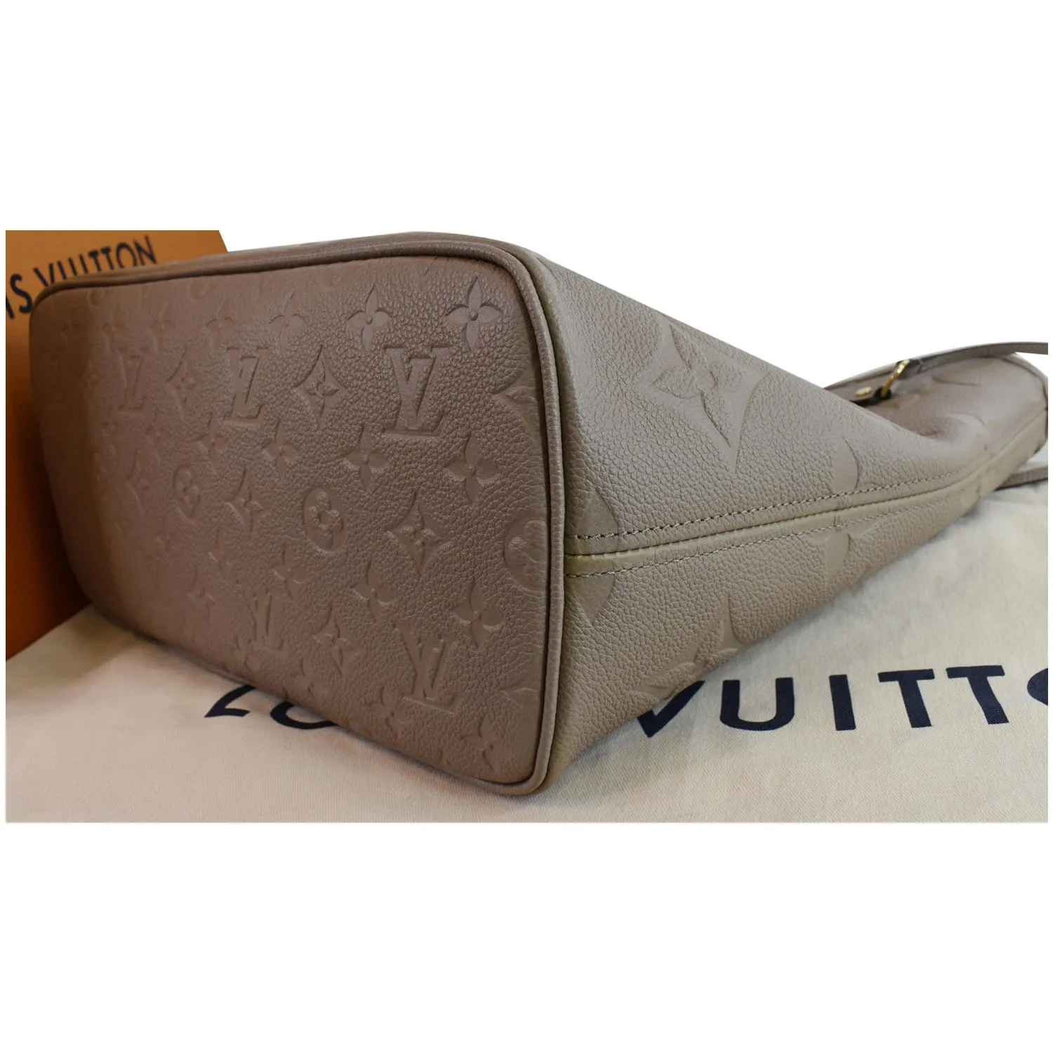 LOUIS VUITTON Neverfull MM Monogram Empreinte Tote Bag Beige