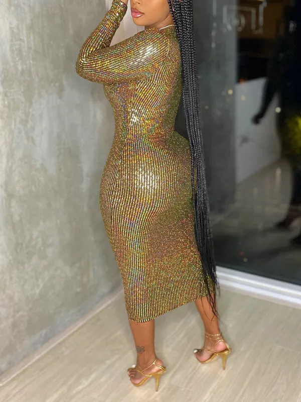 mangocouture Sparkly V-Neck Dress