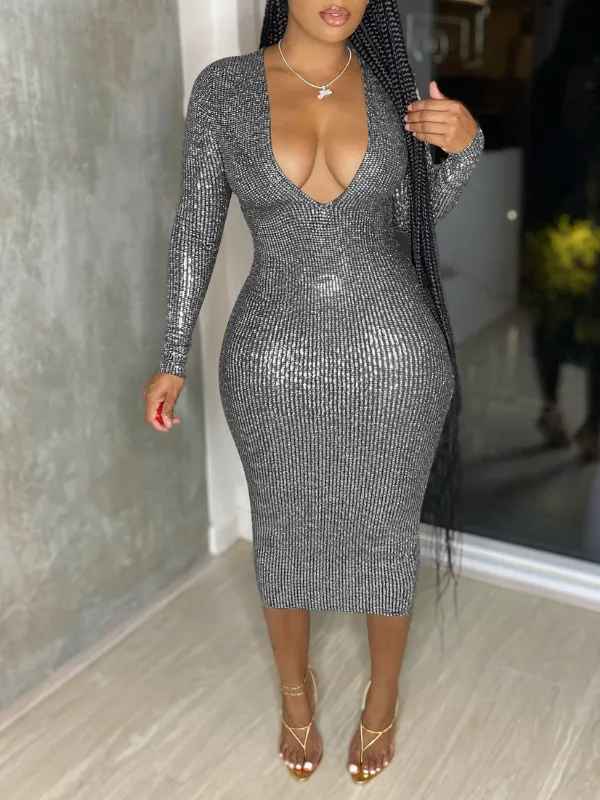 mangocouture Sparkly V-Neck Dress