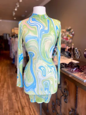 Marble Printed Mesh Dress FINAL SALE