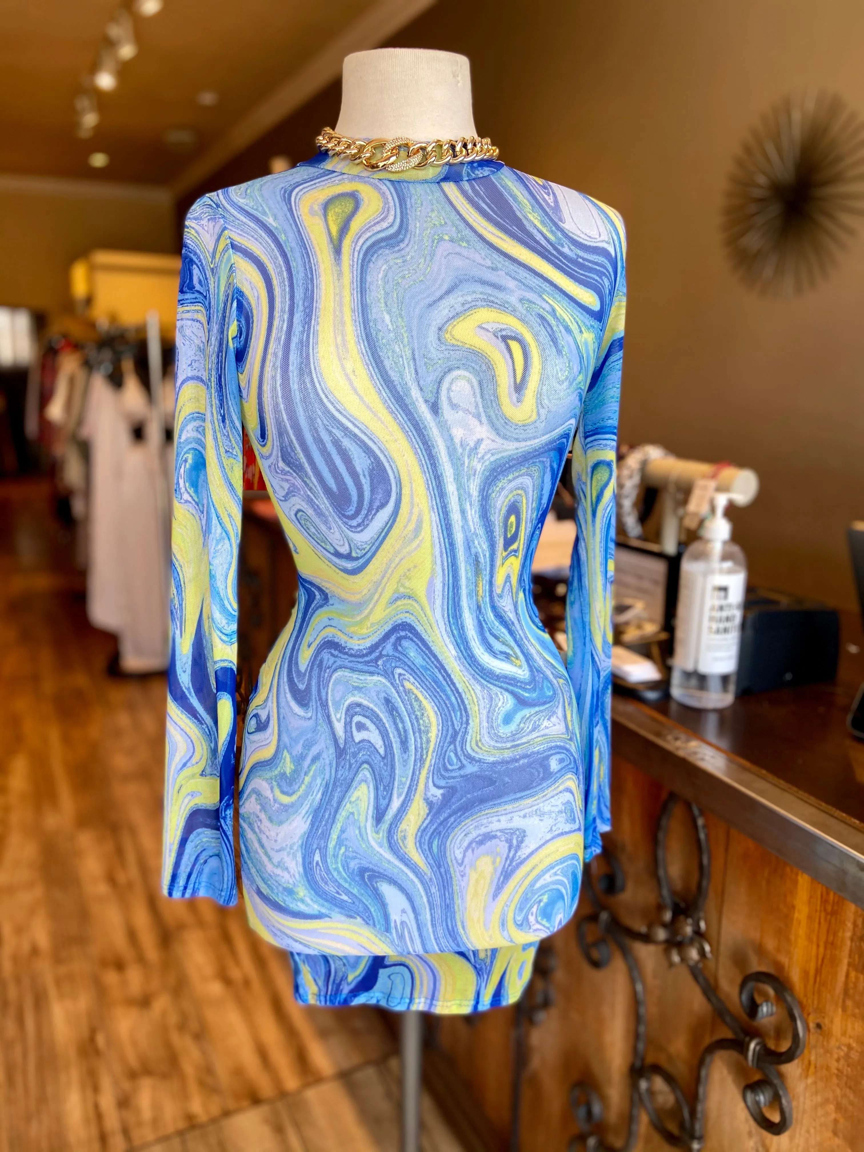 Marble Printed Mesh Dress FINAL SALE