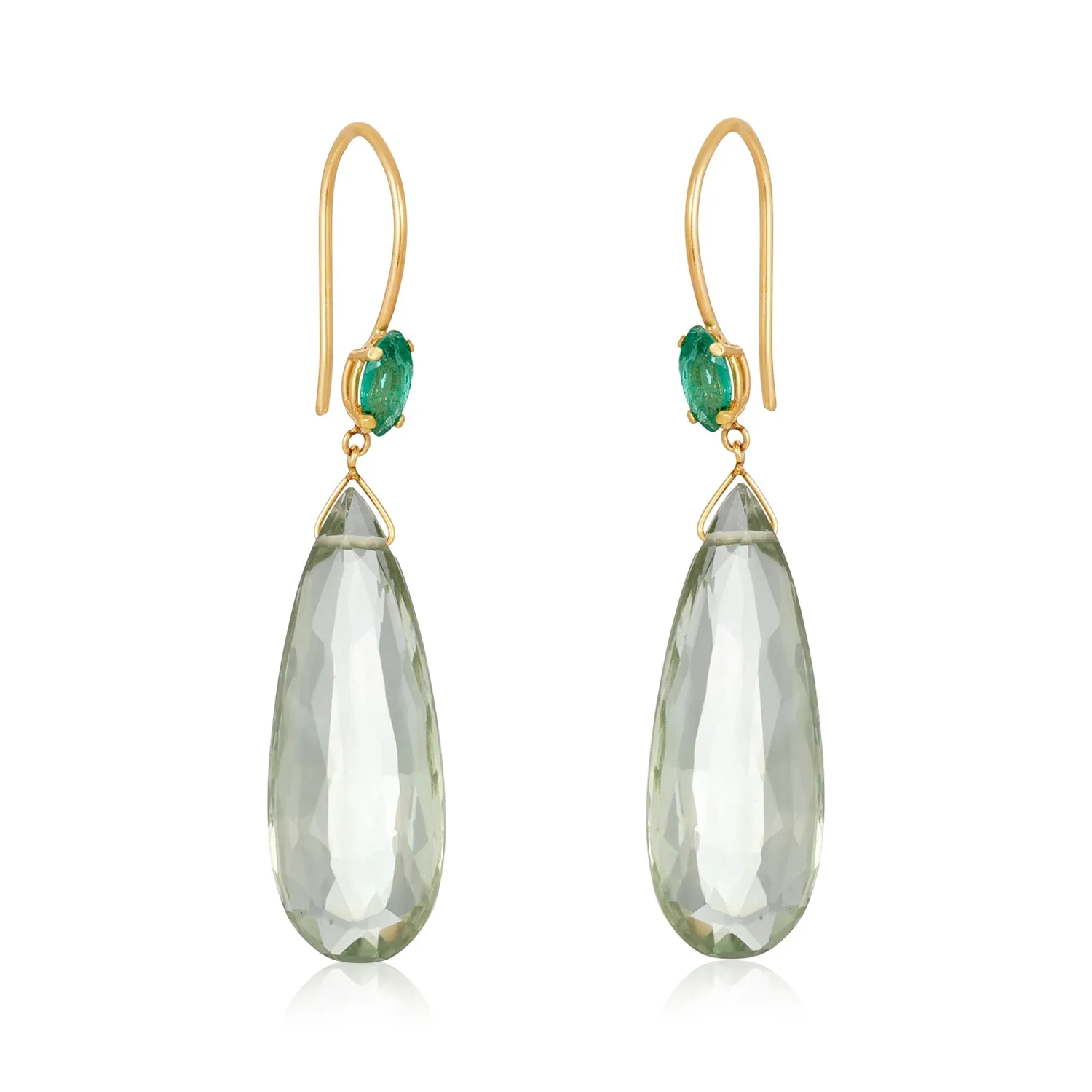 Marquise Gem & Green Amethyst Drop earrings in 14K