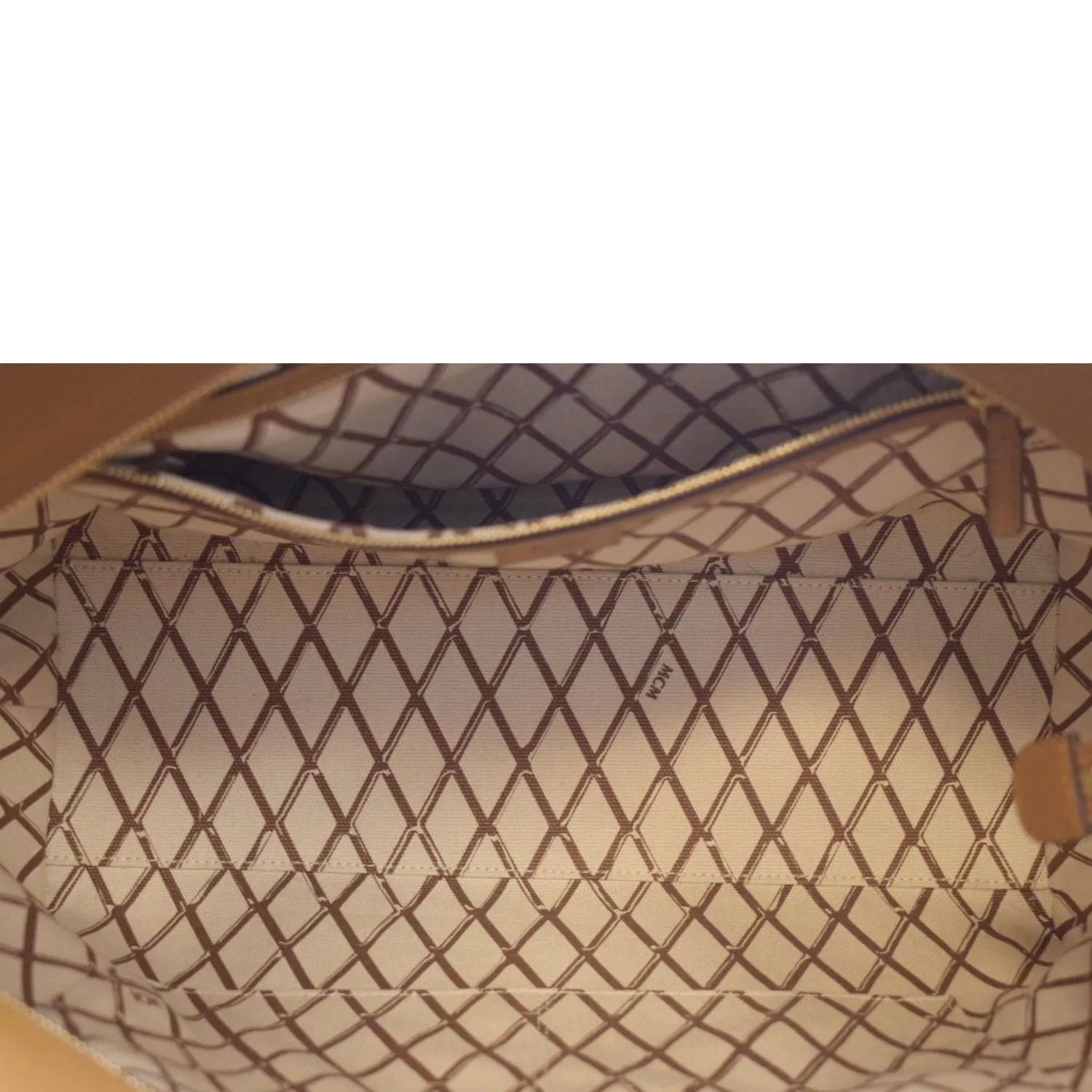MCM Reversible Liz Medium Visetos Canvas Shopper Tote Bag Cognac