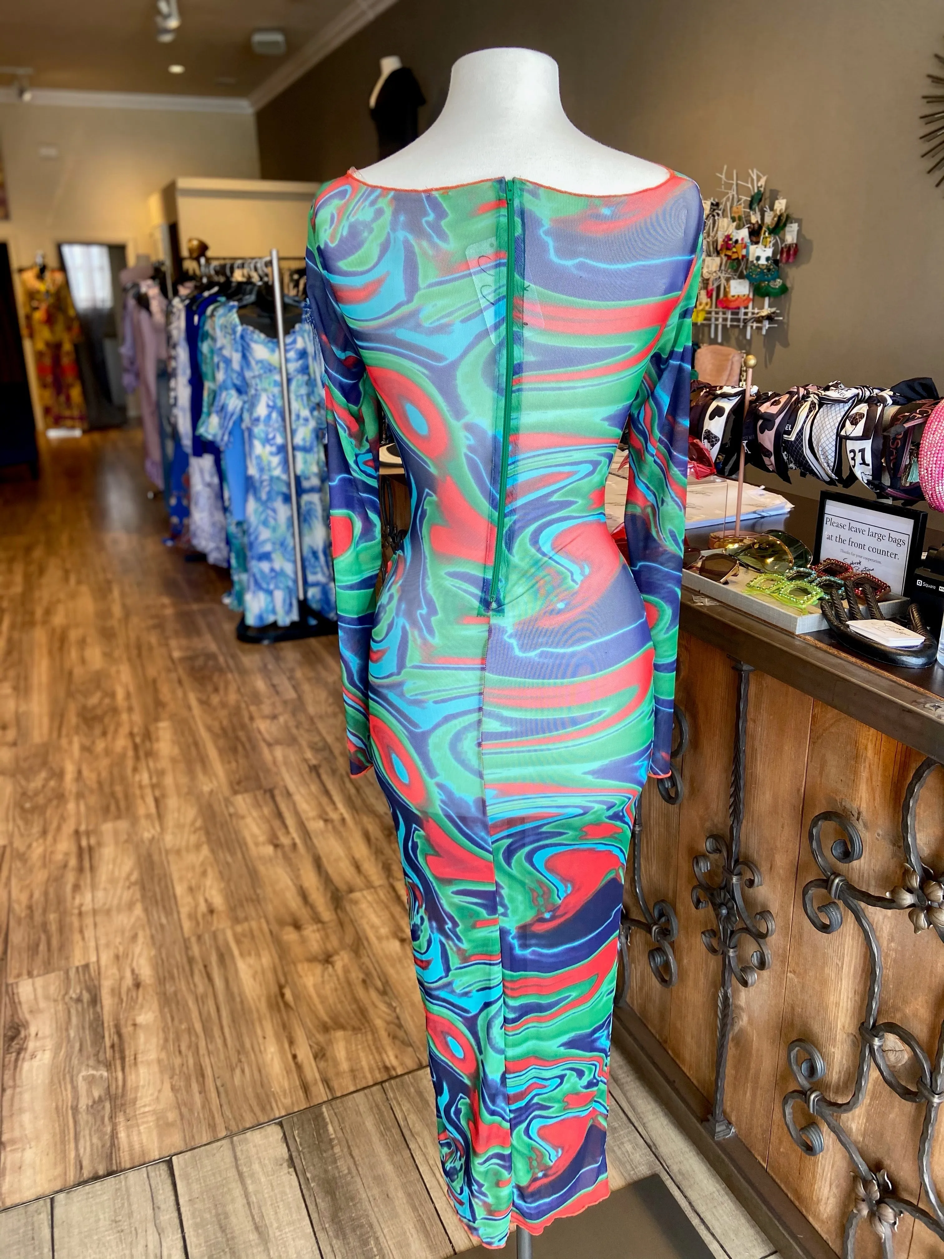 Mesh O Ring Zipper Dress