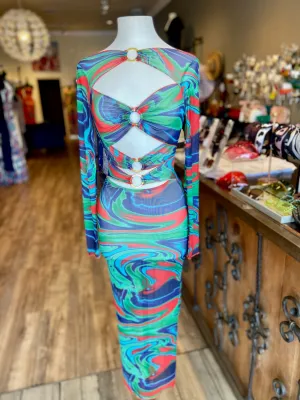 Mesh O Ring Zipper Dress