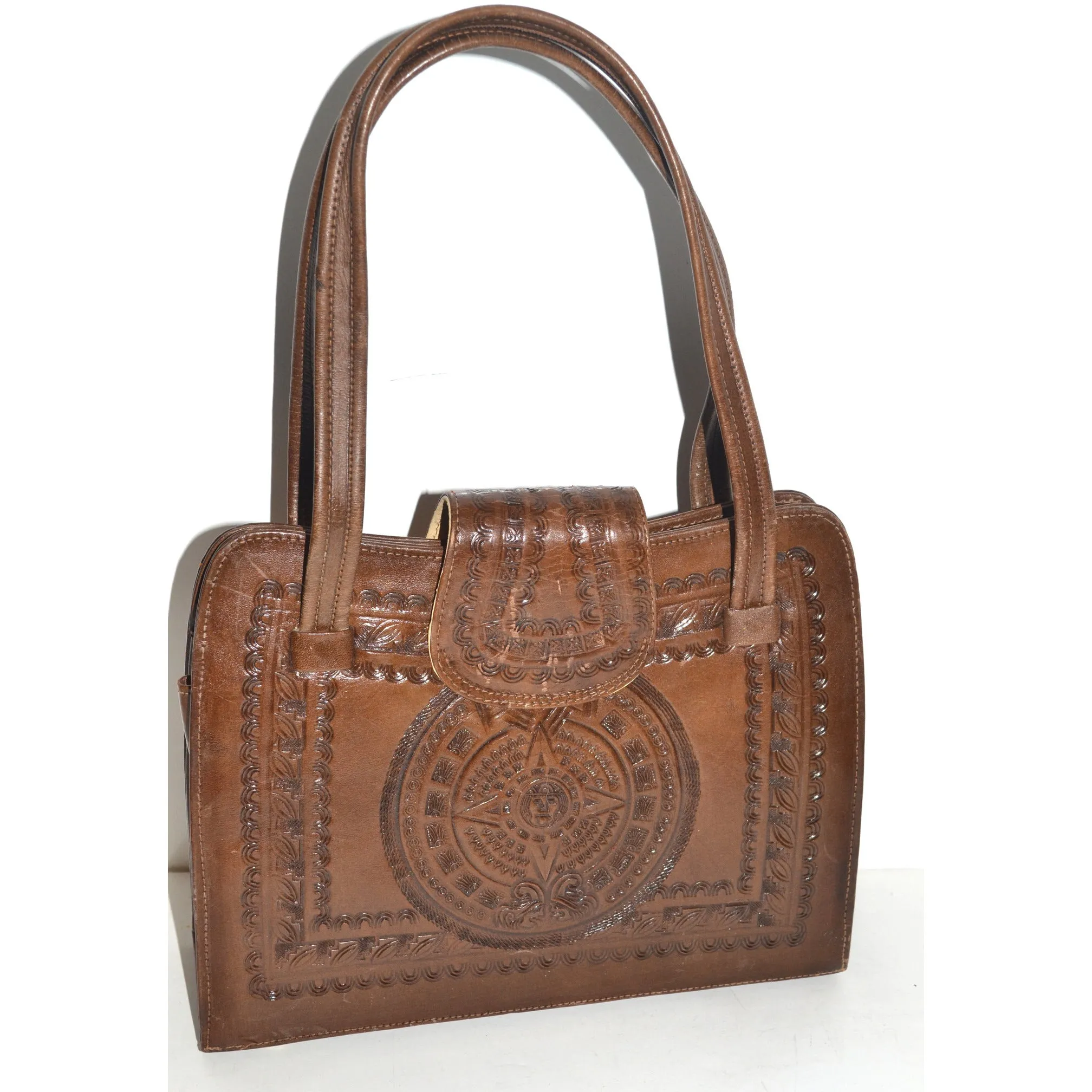 Mexican Brown Tooled Leather Eagle Purse