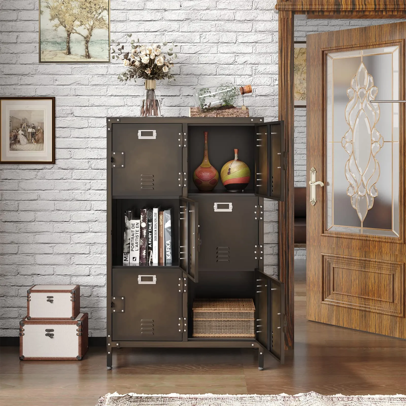 MIIIKO Metal Storage Locker, Industrial Storage Cabinet with Doors and Shelves, Stylish and Sturdy 6 Compartment with Lockable Doors, for Home Office, School, Club and Hallway