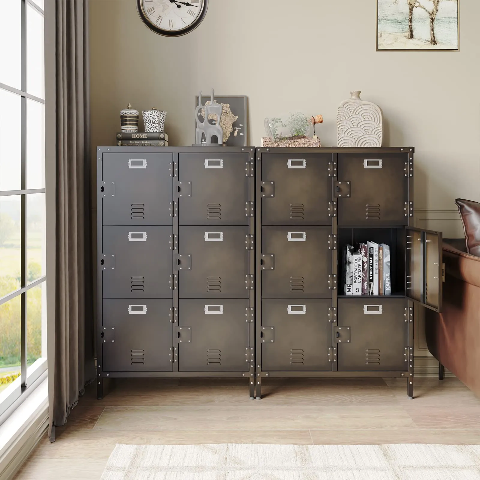 MIIIKO Metal Storage Locker, Industrial Storage Cabinet with Doors and Shelves, Stylish and Sturdy 6 Compartment with Lockable Doors, for Home Office, School, Club and Hallway