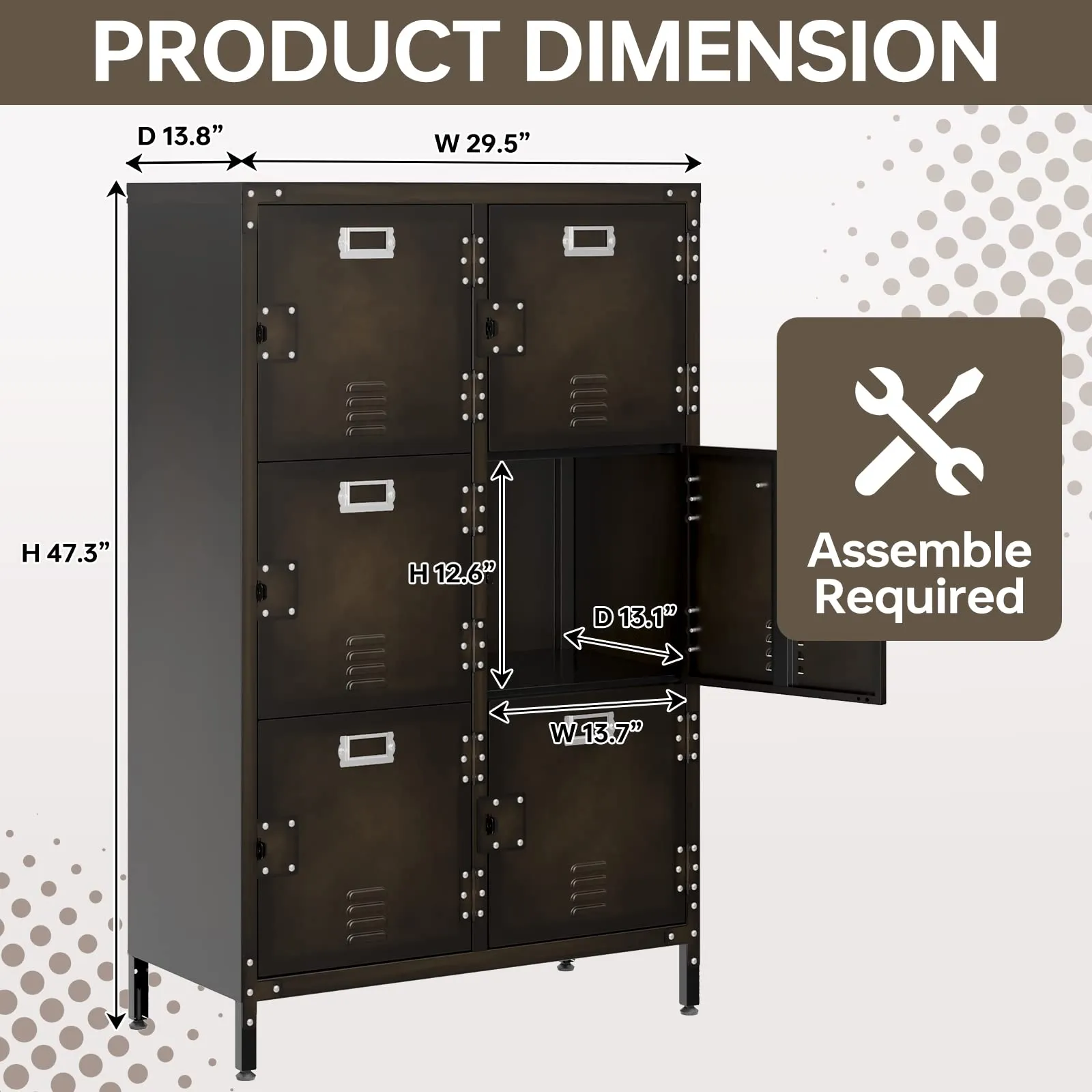 MIIIKO Metal Storage Locker, Industrial Storage Cabinet with Doors and Shelves, Stylish and Sturdy 6 Compartment with Lockable Doors, for Home Office, School, Club and Hallway