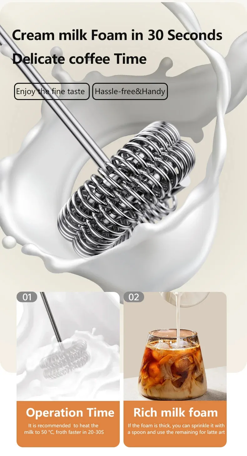 MINI Milk Frother USB Rechargeable 3-Speed Foam Maker Coffee Frappe Whisk Mixer Electric Handle Blender Egg Beater Mixer