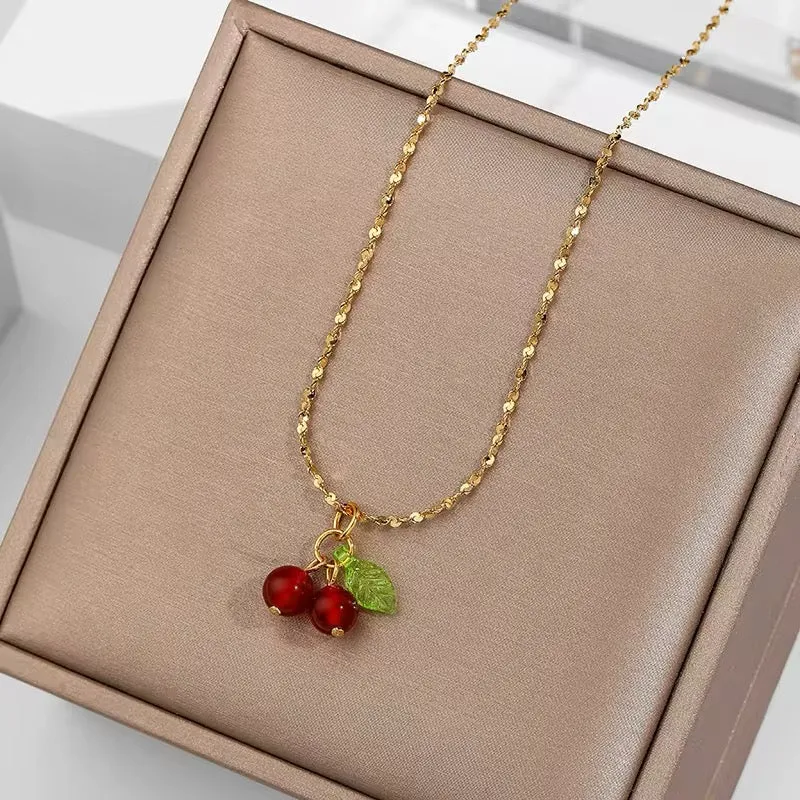 Minimalist Lovely Cute Cherry Fruit Necklace