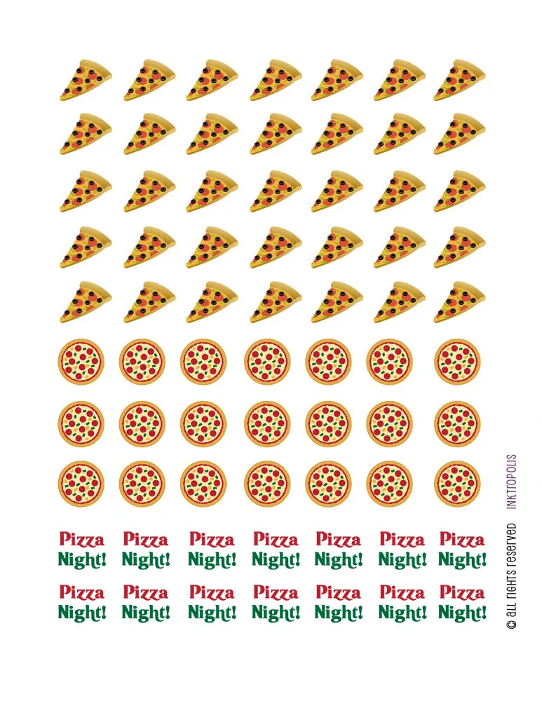 Monthly Planner Stickers Pizza Night Stickers Planner Labels Compatible with Erin Condren Life Planner - 70 Stickers