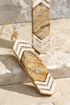 NATURAL STONE AND CHEVRON METAL EARRINGS