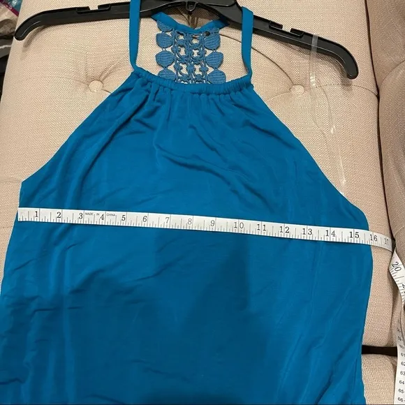 NWT Laundry By Shelli Segal Knit Crocheted back Dress Sz S Blue Green