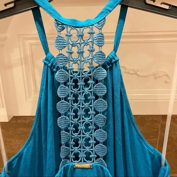 NWT Laundry By Shelli Segal Knit Crocheted back Dress Sz S Blue Green
