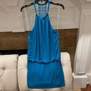 NWT Laundry By Shelli Segal Knit Crocheted back Dress Sz S Blue Green