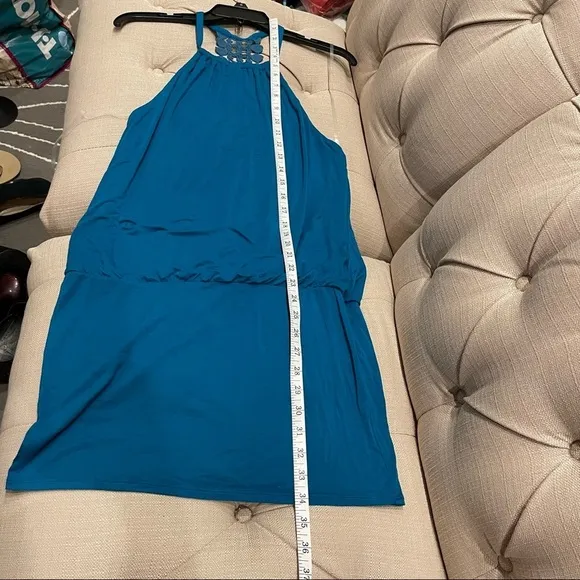 NWT Laundry By Shelli Segal Knit Crocheted back Dress Sz S Blue Green